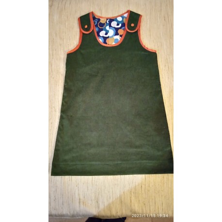 Robe chasuble velours vert bouteille 2 ans